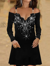 Hnewly New Arrival Women Long Sleeve Vintage Dress Lace Sequins Bodycon Goth Sexy Off Shoulder Slim